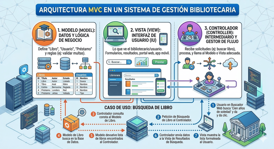Arquitectura MVC: Por qué es el Estándar para Sistemas de Gestión Bibliotecaria